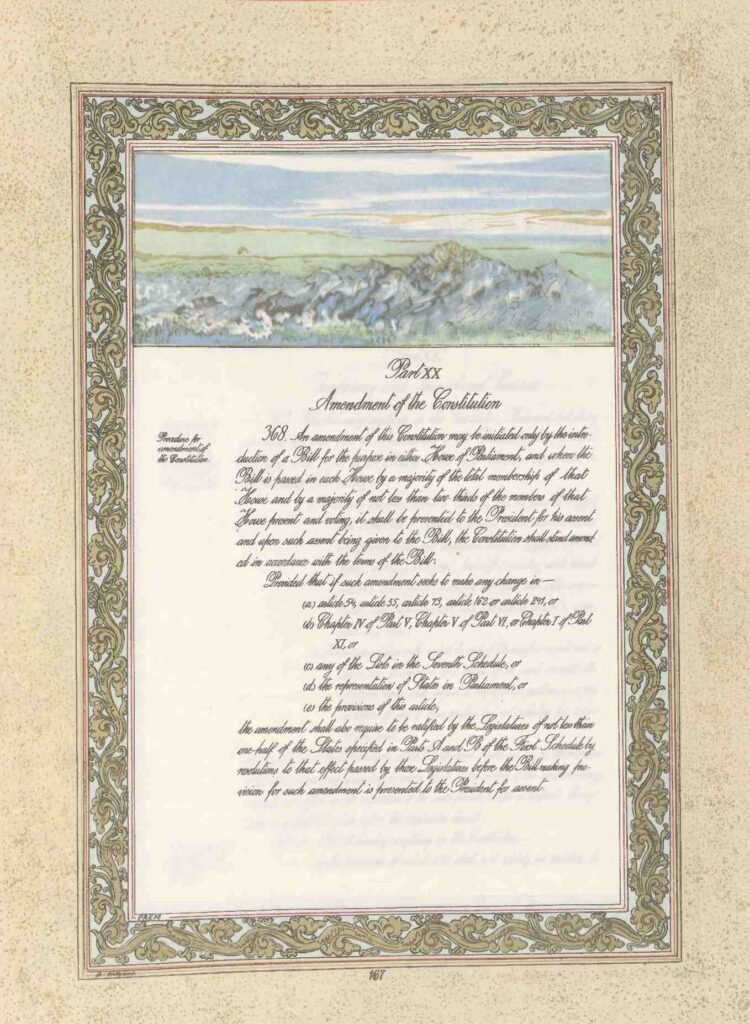 Part 20 of the constitution of India deals with Power of Parliament to amend the Constitution and procedure.