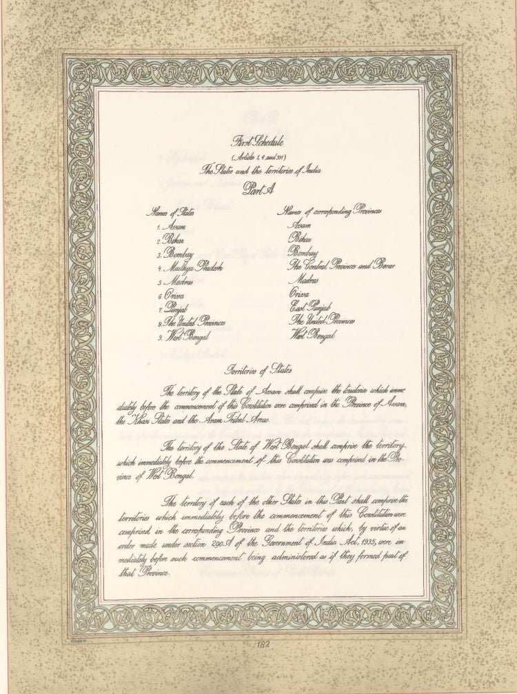 Schedule 1 of 12 schedules of constitution of India